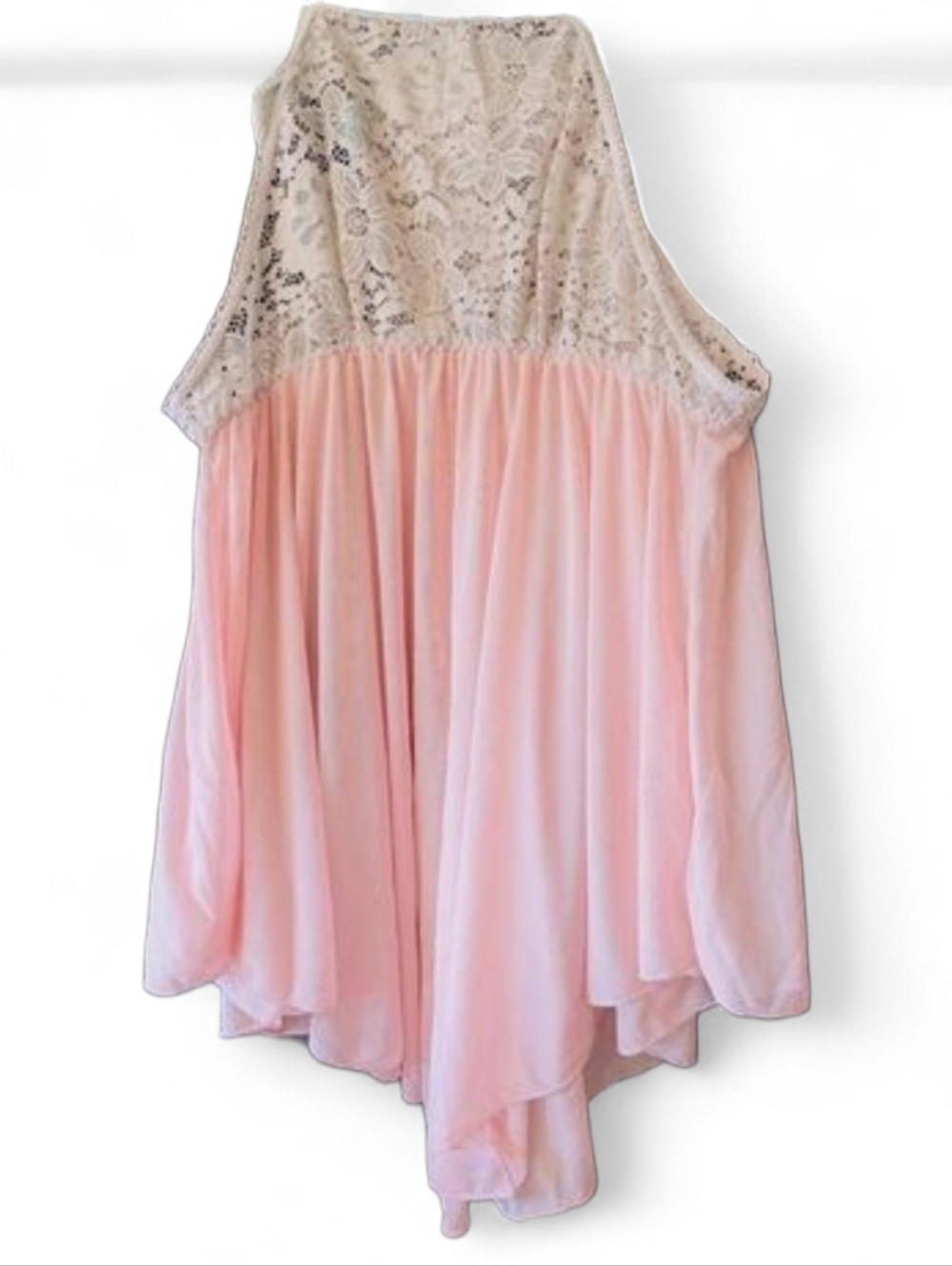 SHEIN Plus Contrast Lace Mesh Babydoll Sheer Dress Pink 2XL